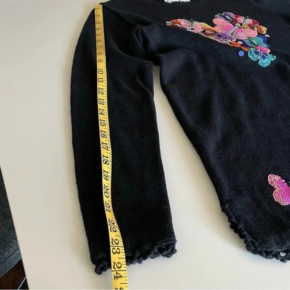 Quacker Factory XS Black Heart Tunic Sweater Ramie And Cotton Beaded Butterflys - Picture 13 of 15
